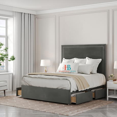 Lacy Divan Storage Bed Frame in grey plush