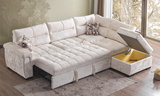 Omera Right/Left Corner Sofa Bed With Storage Stool Cream