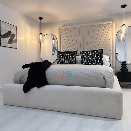 Cream Luxury Bed With High Headboard