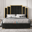 Mirror Bedframe in black plush velvet with Gold Or Silver Finish 