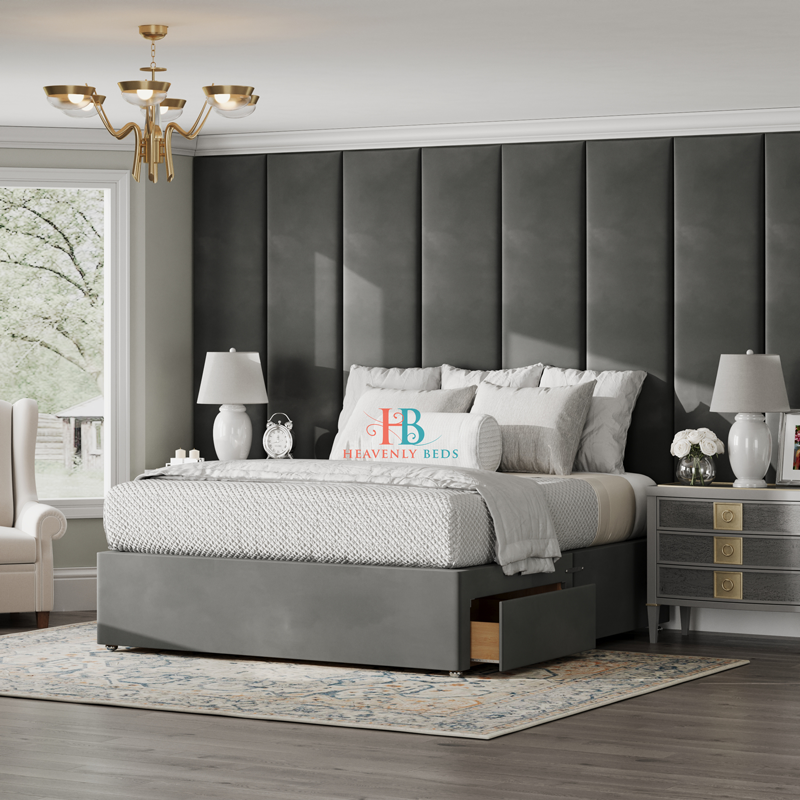 Grey wall panel divan bed frame