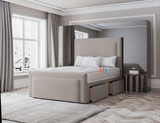Divan Bed in cream plush velvet with Storage Options 