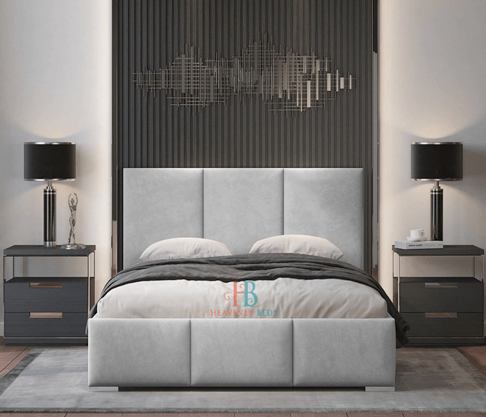 light grey bed frame with storage