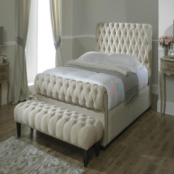 cream sleigh bed kingsize - 54" high headboard