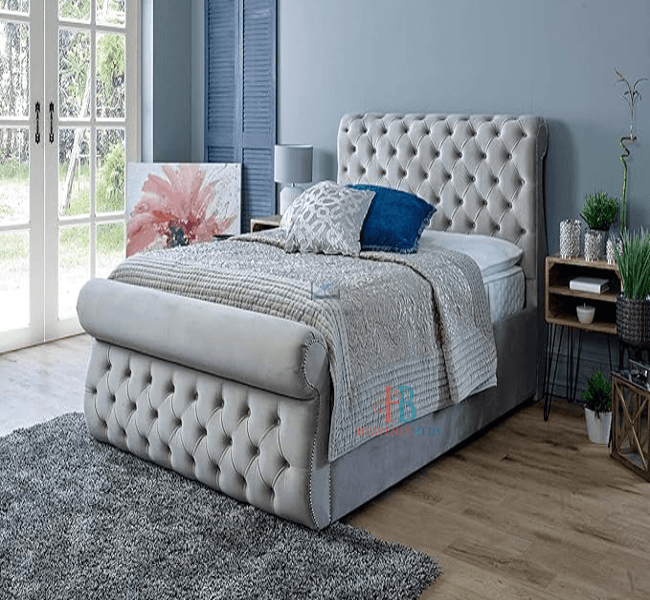 swan scroll bed frame kingsize grey