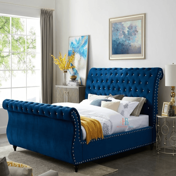 Blue ottoman sleigh storage bed  - double bed