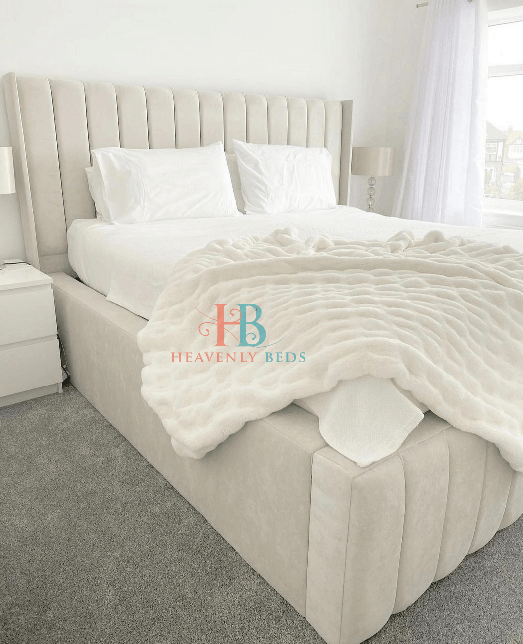 Winged High Bed Frame in cream naples with 18" Side Rails