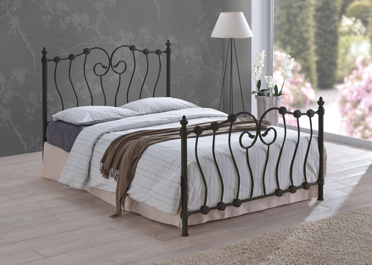 Metal Bedframe -  Ivory with decorative finials