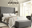 Wingback Bed Frame in Grey Plush velvet + King Size ottoman storage