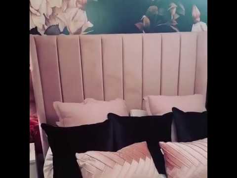 Roseline Wingback Bed Frame - Pink Plush Velvet
